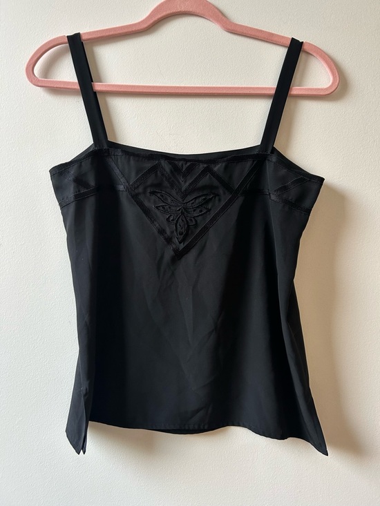 Serge Nancel Tops - Black Silk Embroidered Camisole Tank Top
